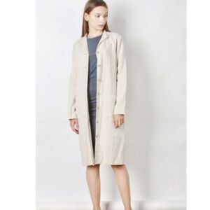 Mod Ref Minimalist Beige Linen Duster Coat Sz Large